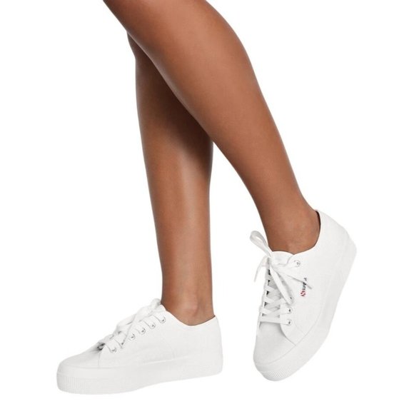 Superga Shoes - Superga White Canvas Lace Up 2790 Platform Fashion Sneakers Size 7.5